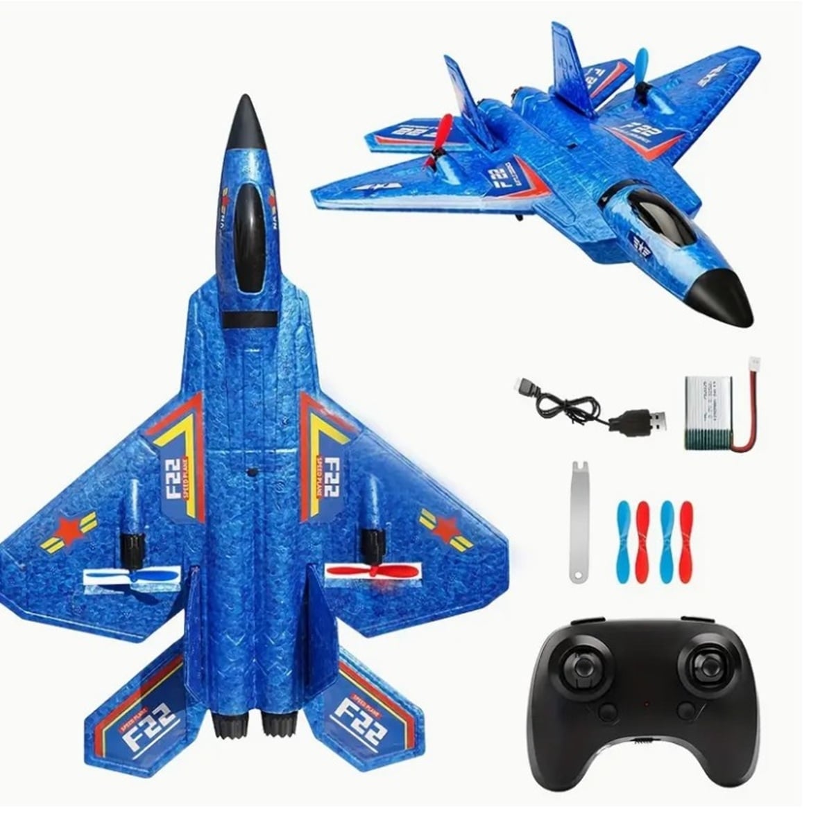 88669 Remote Controlled F22 Fighter Jet (land, Sea, And Air), 2.4GHz Smart Gyroscope LED Night Light Blue