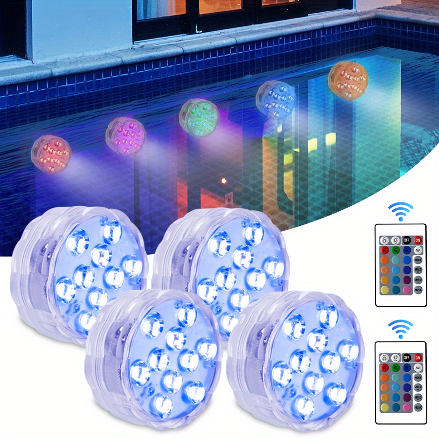 NT31187 Remote Controlled 10 LED RGB Submersible Light Battery Operated Underwater Night Lamp, 4 Piece -  netjett