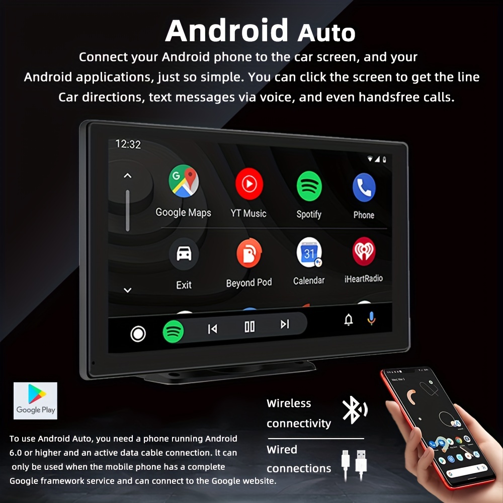 NT31275 9 in. Portable Car Smart Touch Screen Wireless Carplay Player