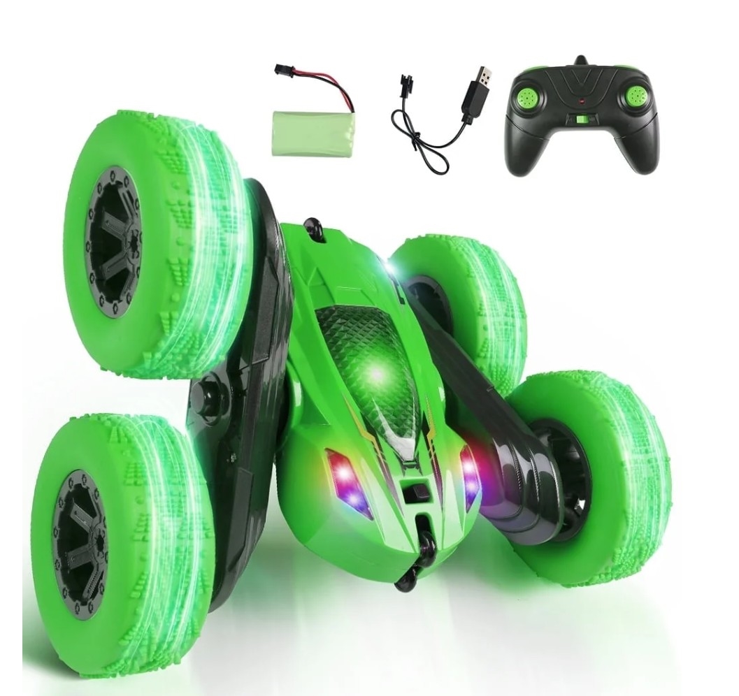 88676  Remote Control Car 2.4Ghz Stunt Car with Double Sided 360 Flips, Rechargeable 4WD Off Road RC Car Toys (Green)