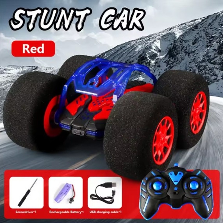 88683  1:20 RC 4WD Remote Control Cars Model Sponge Wheel 360 Rotation Stunt Tumbling Children's Toys Gift Red