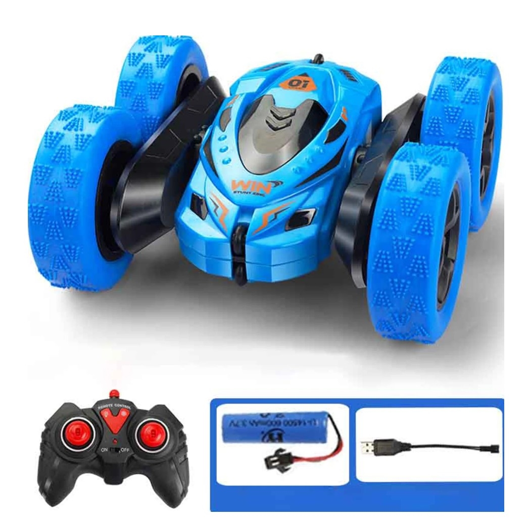 88677  Remote Control Stunt Car, 360 Flips & Spins, 2.4GHz LED Lights, Double-Sided, High-Torque Motor - Blue