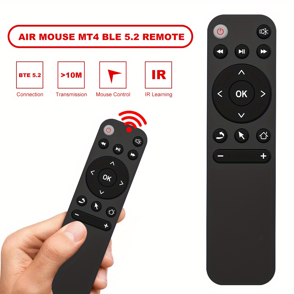 NT31401 Black MT4 BLE 5.2 Air Mouse IR Learning Remote Control for All Kinds of Android System & Set Top Box