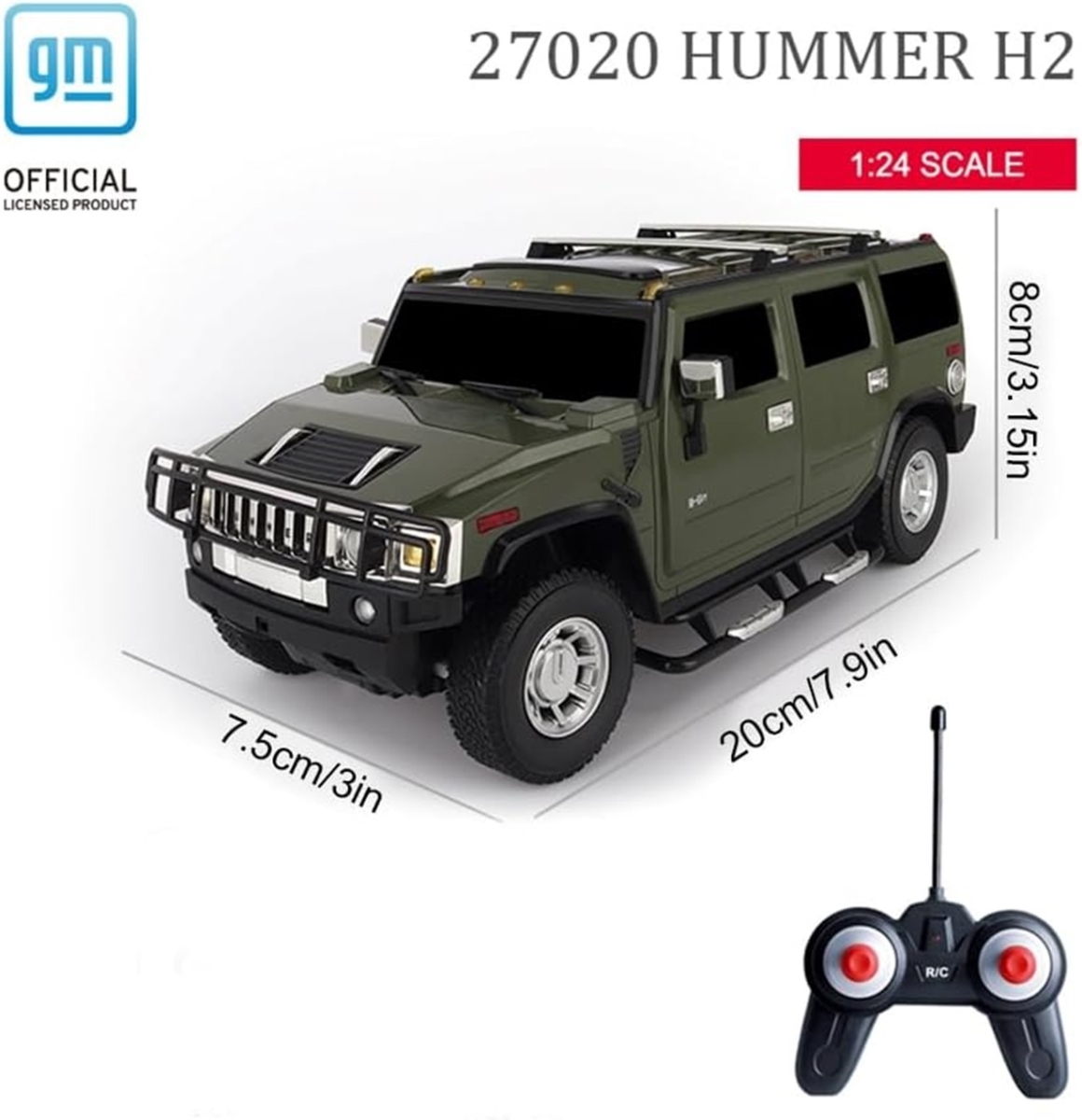 XL88699 Remote Control Car Hummer H2, 1:24 Licensed Kids Toys, Drift Car Cool Led Lights For Boy Birthday Gift (Army Green)
