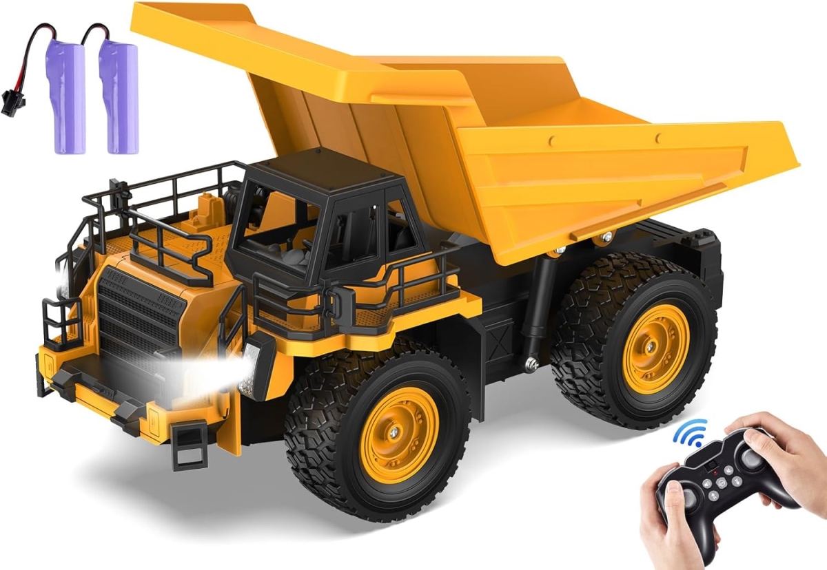 XS107046 9-Channel Remote Control Dump Truck - 1-18 Scale Construction Toy with Realistic Lights & Sounds