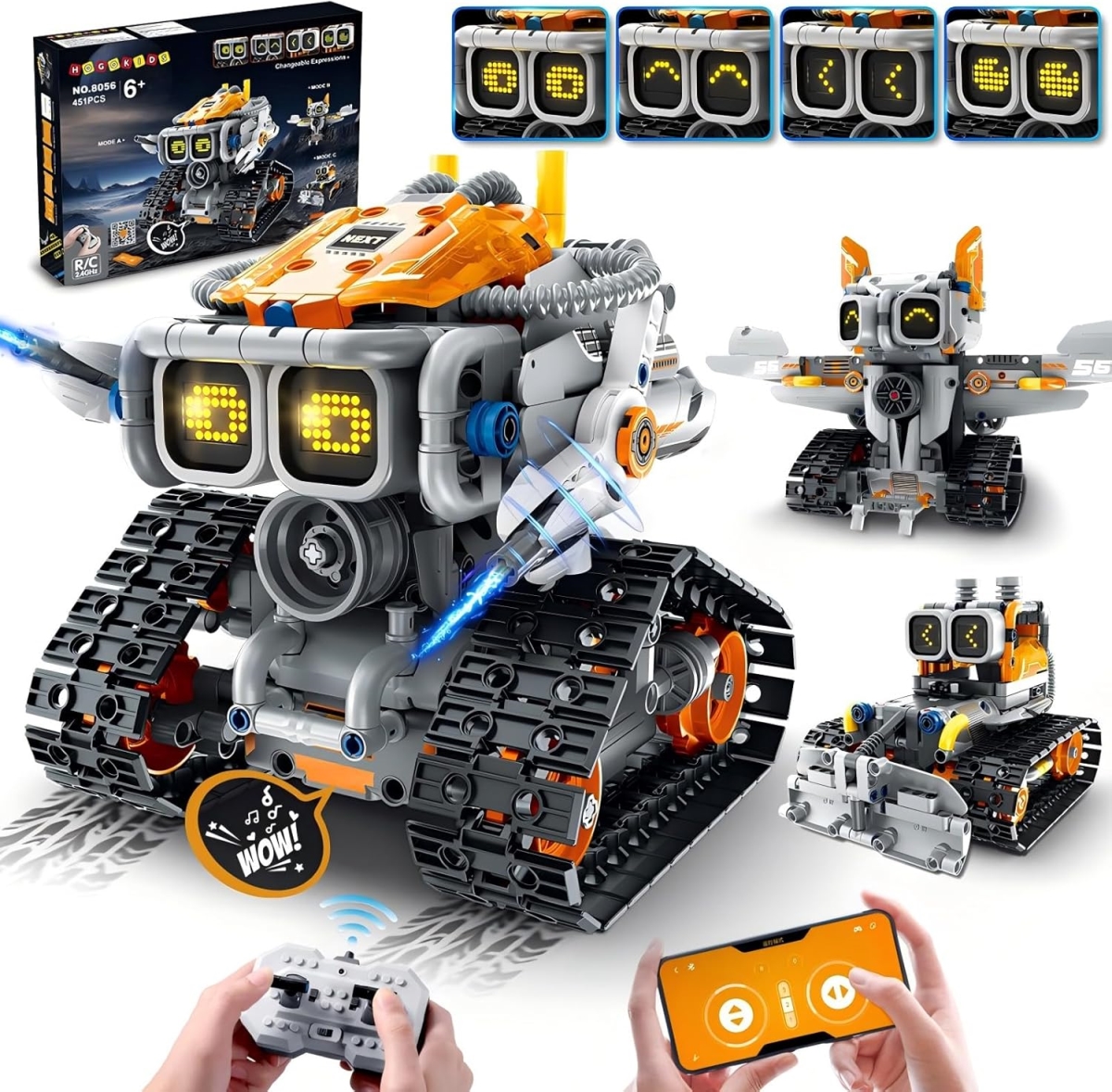 XS107063 HOGOKIDS Changeable Expressions Robot Building Set - 3 in 1 Remote & APP Supported Robotic Toy - 451 Piece