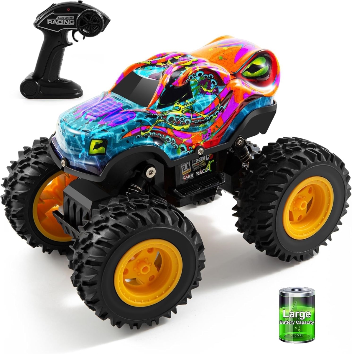 XS107146 Remote Control Monster Truck with LED Light - Rechargeable All Terrain RC Car for Boys
