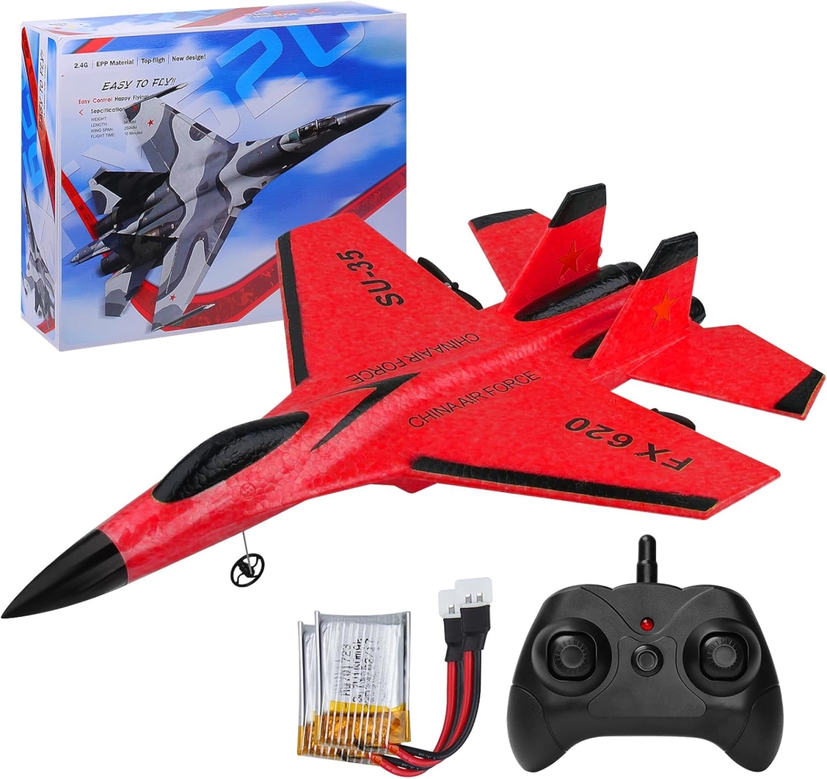 XS106996 RC Airplane - SU-35 2CH Easy-Fly Remote Control Jet with Night Lights - Red