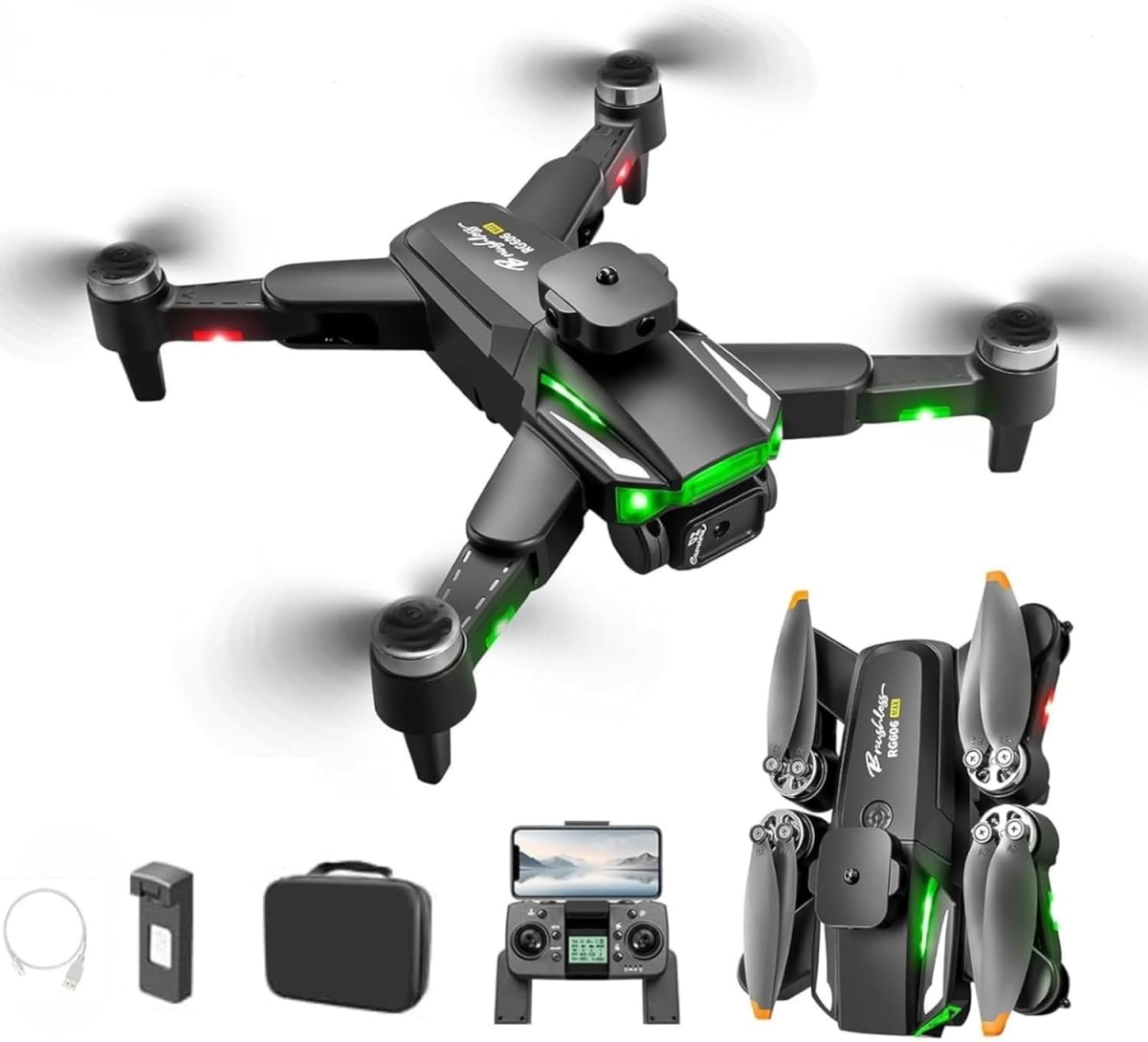XS107279 GPS Drone RG606 Pro with Dual HD Camera - Foldable Quadcopter for Beginners - Battery - Obstacle Avoidance - Wind Resistance - GPS Return