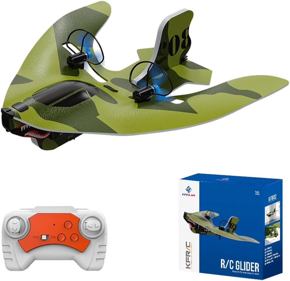 XS107066 Mini RC Plane - Shark Design 2.4 GHz 2CH Remote Control Airplane with LED Lights for Beginners - Kids & Adults