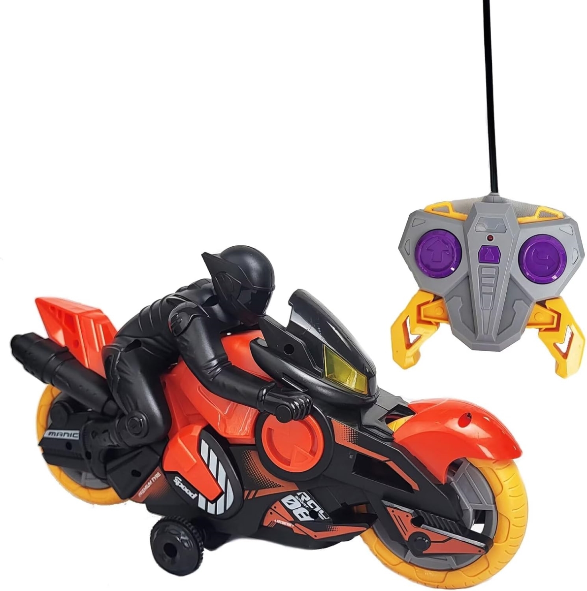 XS107150 360 deg Spinning Action Remote Control Motorcycle with Riding Figure - High Speed RC Motorbike for Kids, Red - Medium