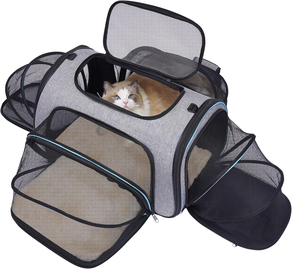 XS107246 Siivton 4 Sides Expandable Pet Carrier - Airline Approved Soft-Sided Dog Cat Carrier Bag with Fleece Pad