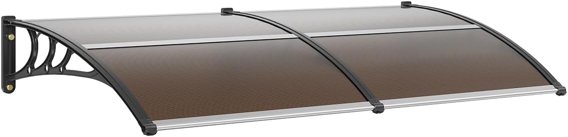 40 x 40 in. Vevor UPF 50 Plus Polycarbonate Window Door Awning Canopy - Modern Style - Brown Board & Black Bracket - Front Door Overhang Awning