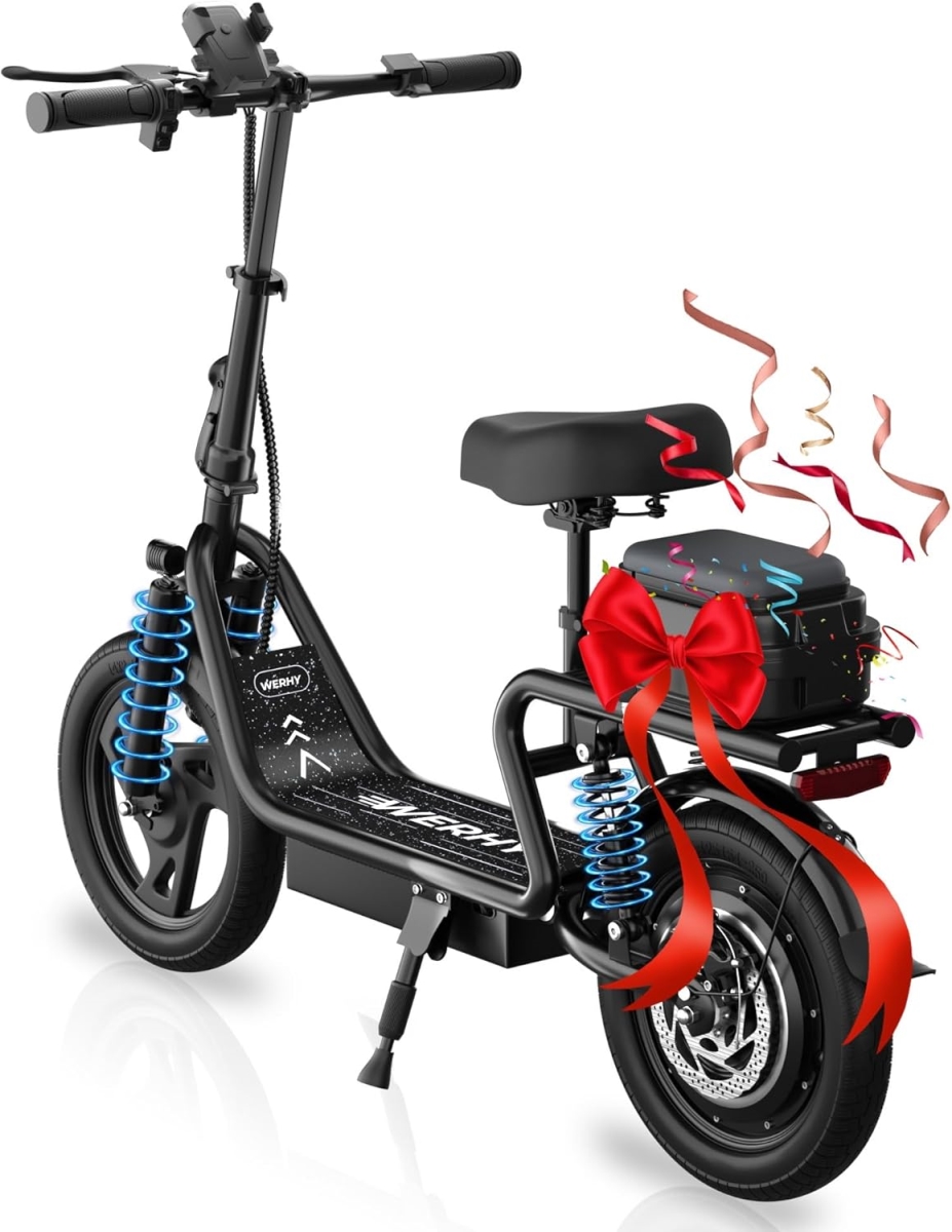 XS107023 WERHY Electric Scooter - 500W Foldable E-Scooter with 14 in. Tires, Suspension & Digital Display