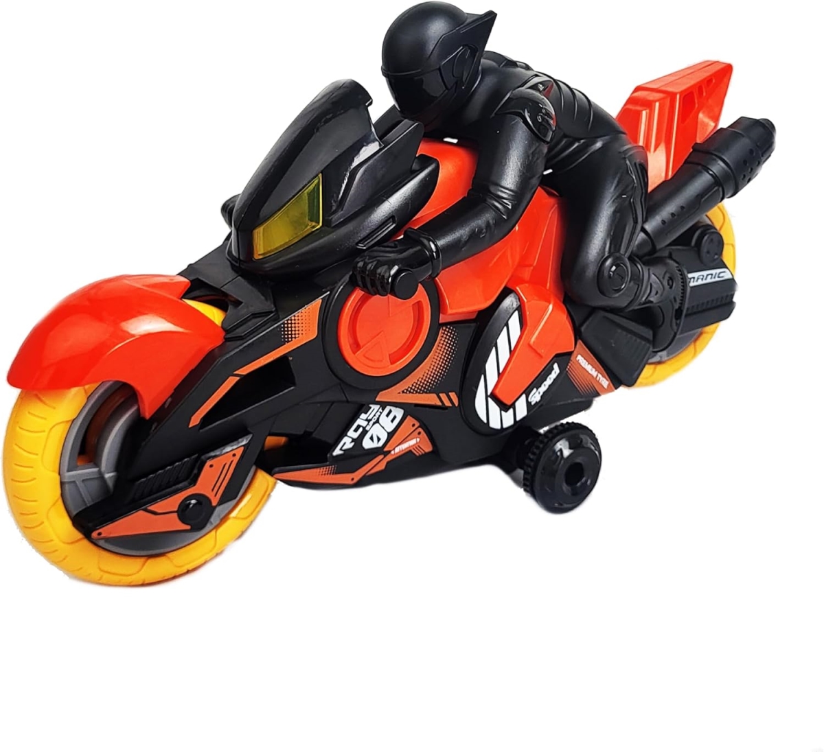 XS107148 Remote Control Motorcycle with 360 deg Spinning Action & LED Lights - 2.4 GHz High-Speed RC Motorbike for Kids - Red