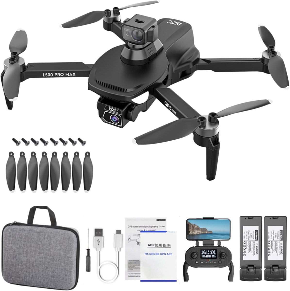 XS107278 L500 Pro Max GPS Drone - Foldable 1080P Dual-Camera Quadcopter with Obstacle Avoidance & 2 Batteries