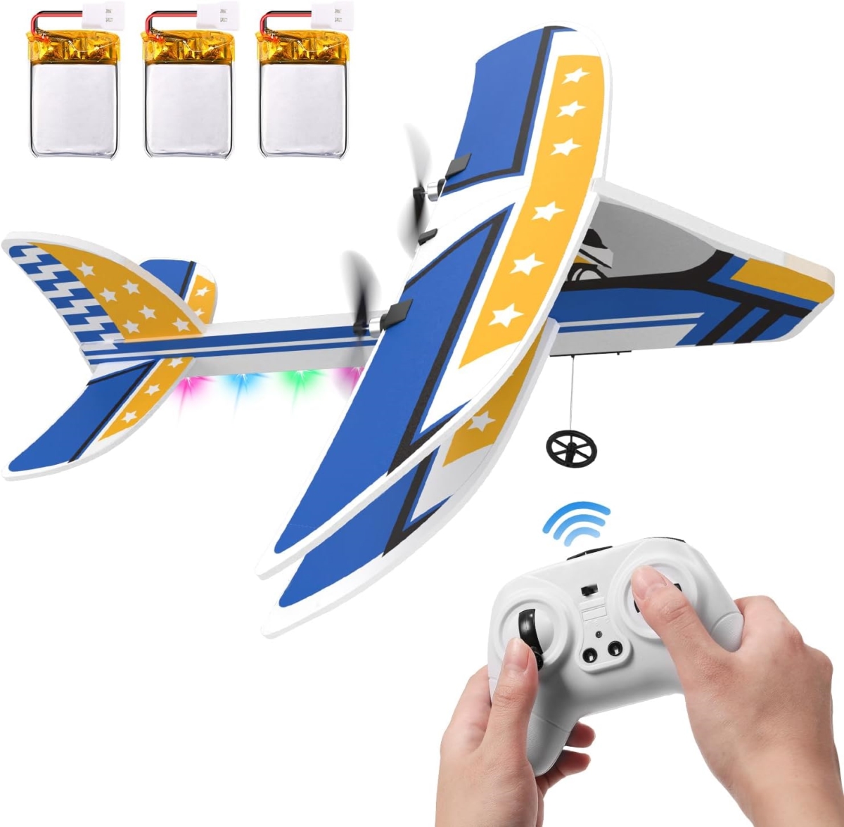 XS106987 DEERC RC Plane 2.4 GHz Remote Control Airplane with 3 Batteries & 6-Axis Gyro Stabilizer 2CH RTF RC Glider Toy for Beginners