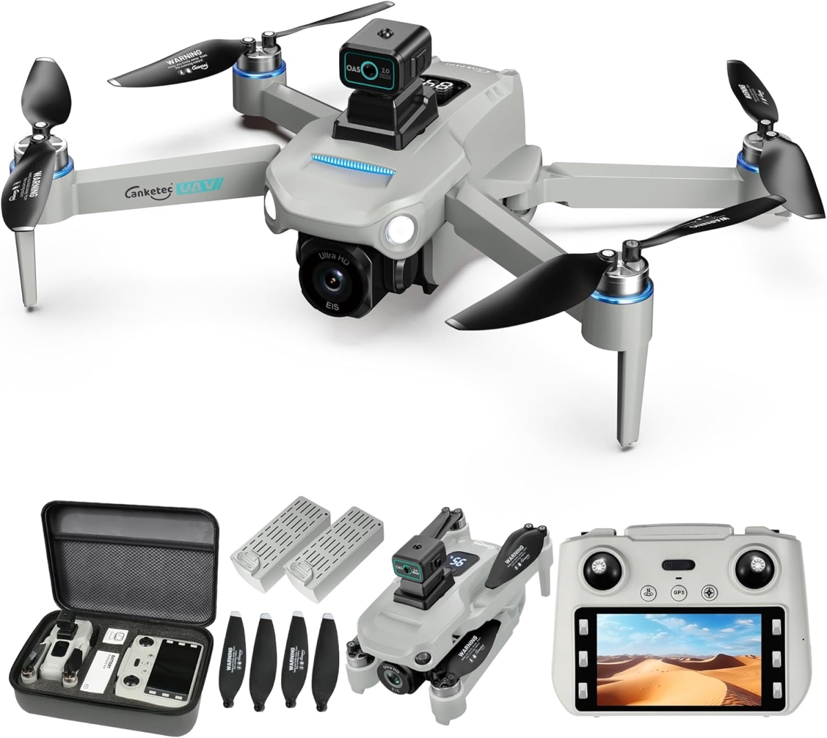 XS105123 4K GPS Camera Drone - Foldable Brushless Quadcopter with 2-Axis Gimbal & LCD Controller Screen