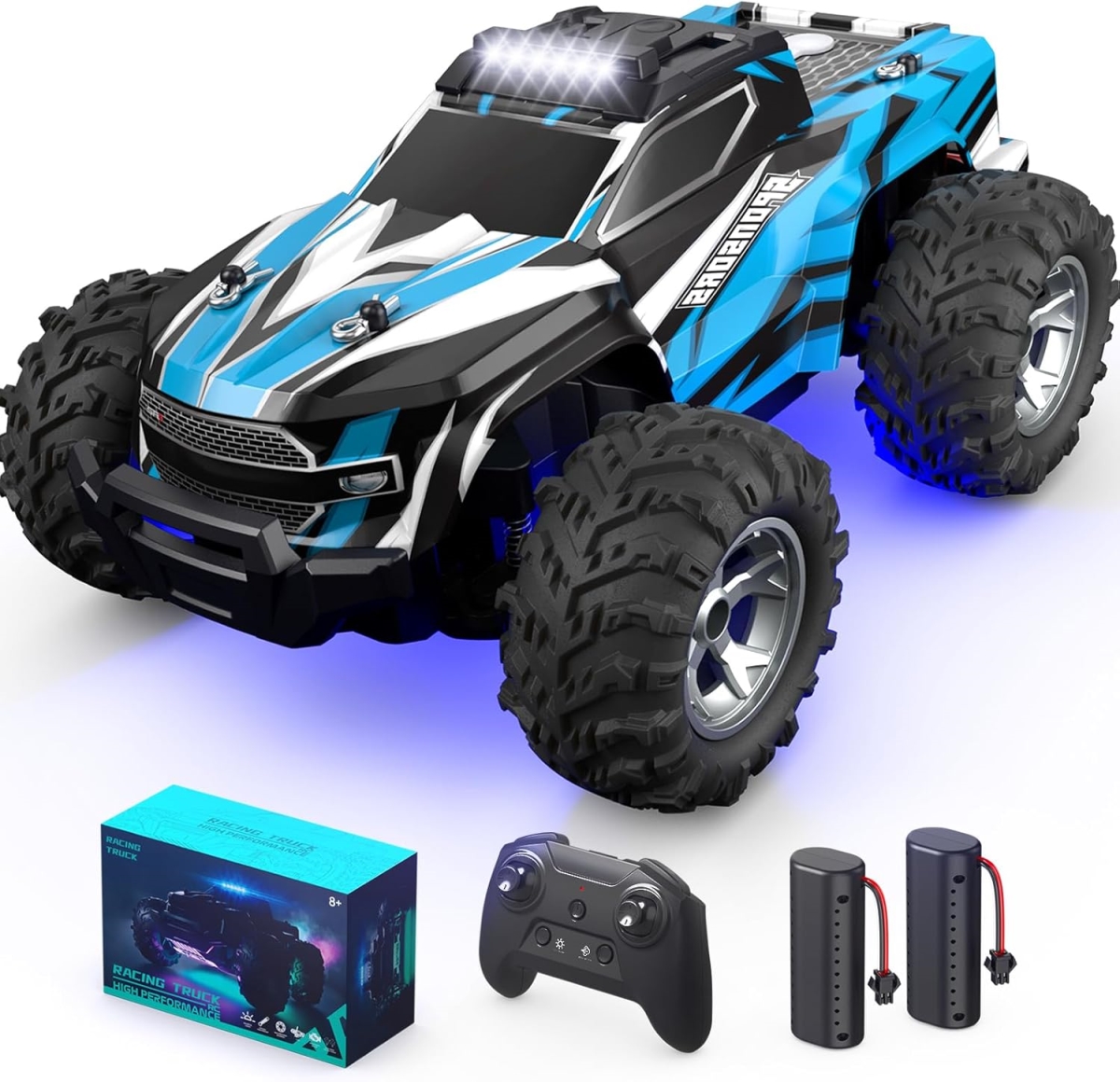XS107104 Remote Control Car - 1-16 Scale All Terrain - High Speed 25 Km Per Hour with Colorful LED Light & Spray