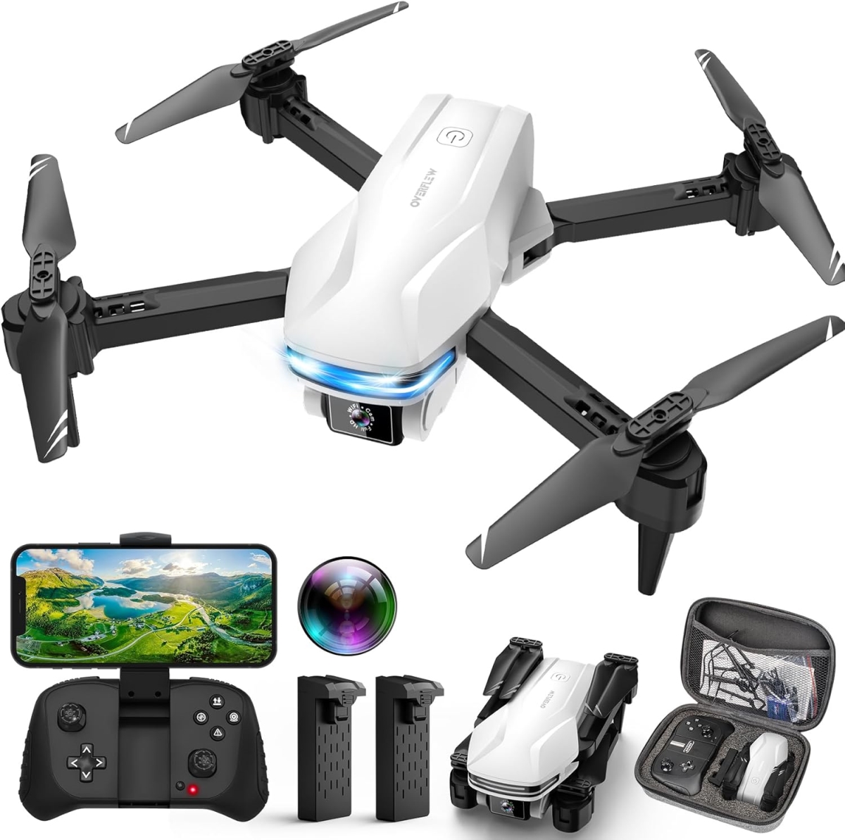 XS107275 S101 Foldable Drone - 1080P HD Camera Quadcopter with 360 deg Flips & One-Key Takeoff & Land - White