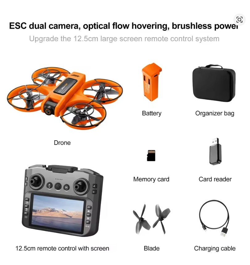 WA88715 2025   S156 Drone Screen Brushless Optical Stream Positioning Quadcopter Camera FPV Traverser Novice Toy - Orange