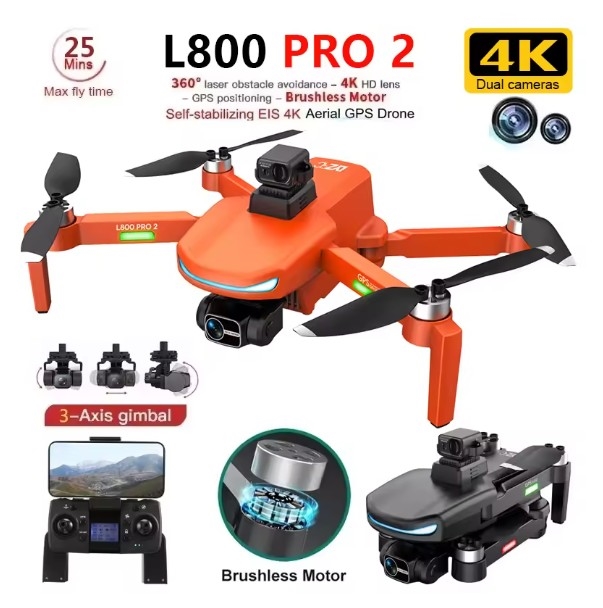 WA88726  L800 PRO 2 GPS Drone 4K Professional 3-Axis HD Dual Camera 360Obstacle Avoidance 5G WIFI Quadcopter