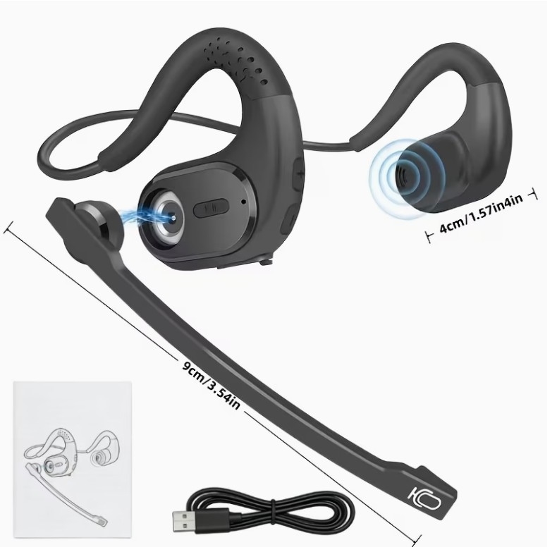 WA88733  Wireless bone conduction headset with 360 rotating detachable magnetic microphone, crystal-clear call quality