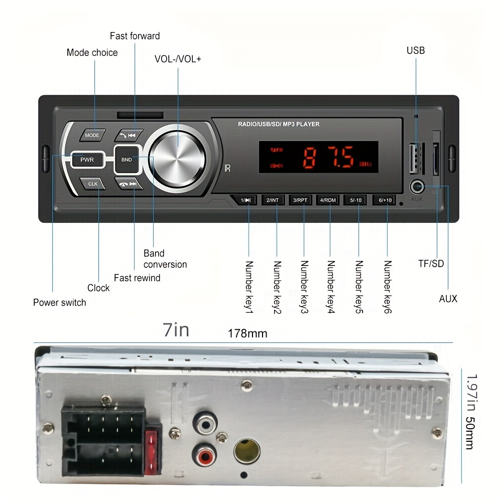NT32643 12V Single 1 DIN In-Dash Car Radio with Remote Control