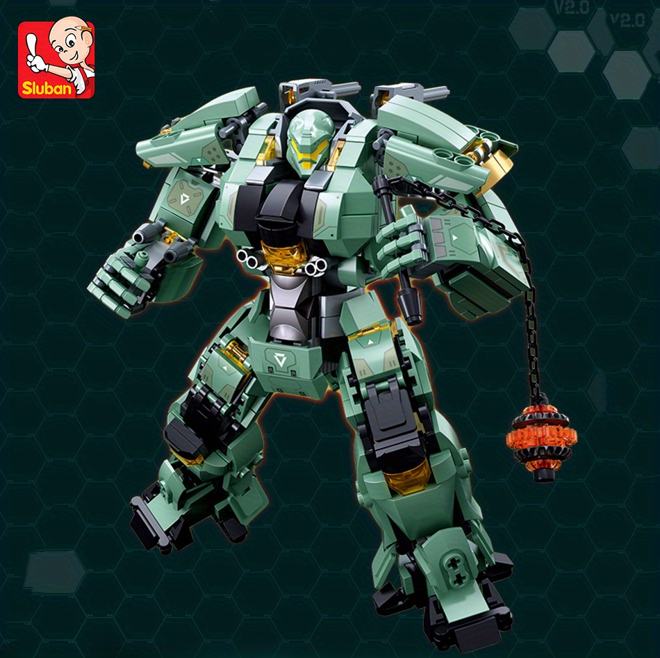 NT32650 Sluban Green Warrior Robot with Chain Hammer Building Blocks, 542 Piece