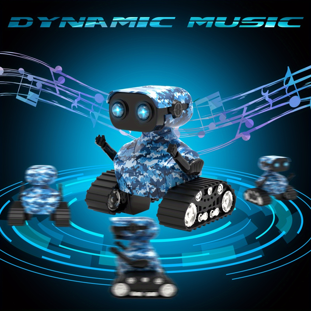 NT31438 Camouflage Blue Rechargeable Remote Controlled Robot Toy with Music & LED Eyes, Dance Moves