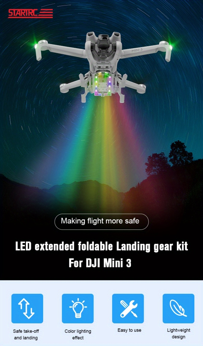 NT31605 Colorful Lighted Landing Gear for DJI Mini 3 Foldable Drone