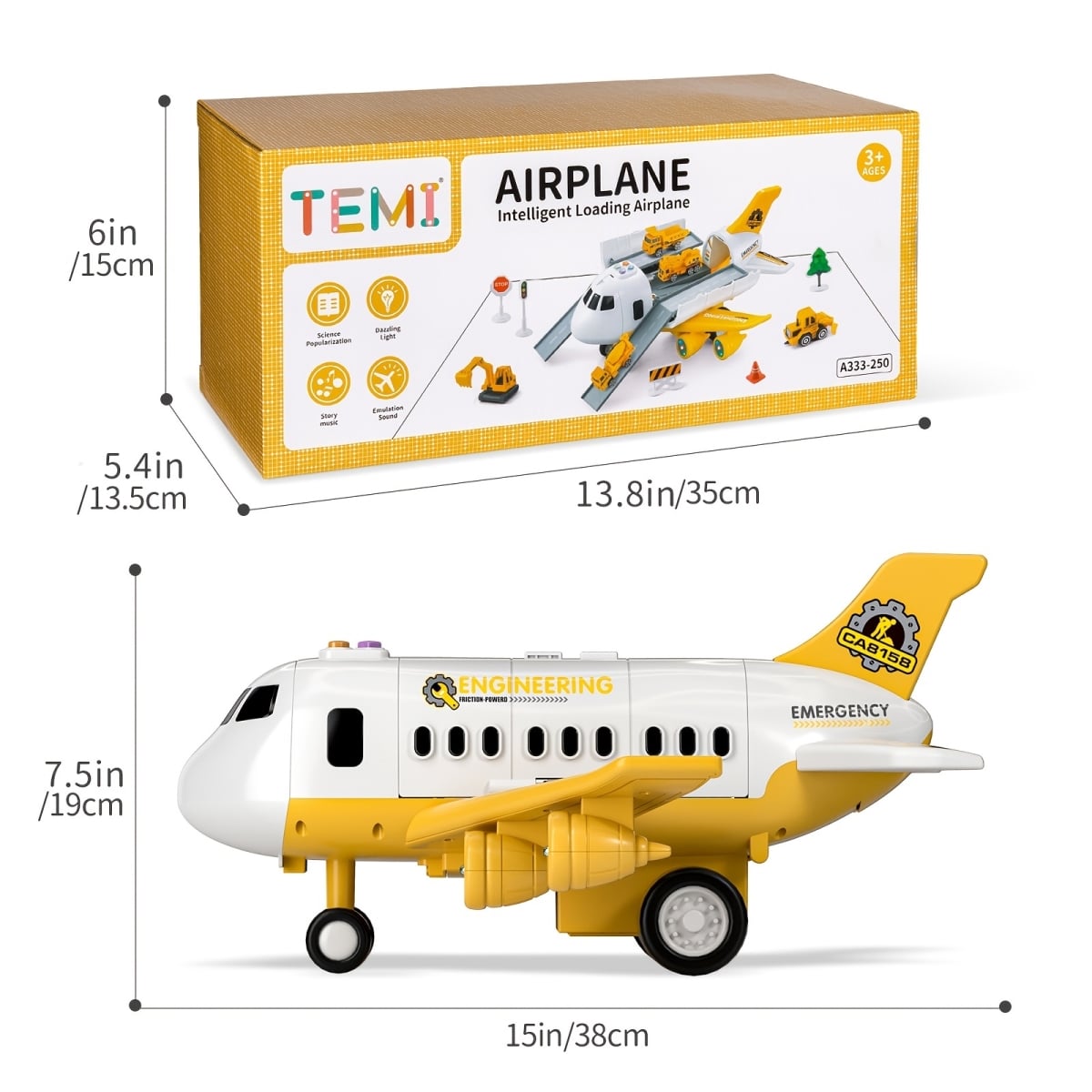 NT32809 Transport Plane Cargo with 6 Diecast Construction Vehicles Kids Toy with Lights & Sounds for 3 to 6 Years Old Boys & Girls