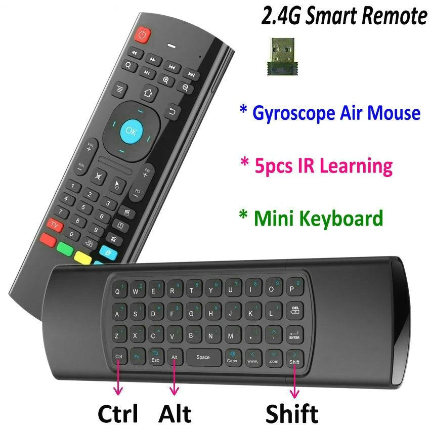 NT32834 2.4Ghz Universal Gyroscope Air Mouse Mini Keyboard 5 IR Learning Keys for Smart TV, Android & Projector Tablet PC