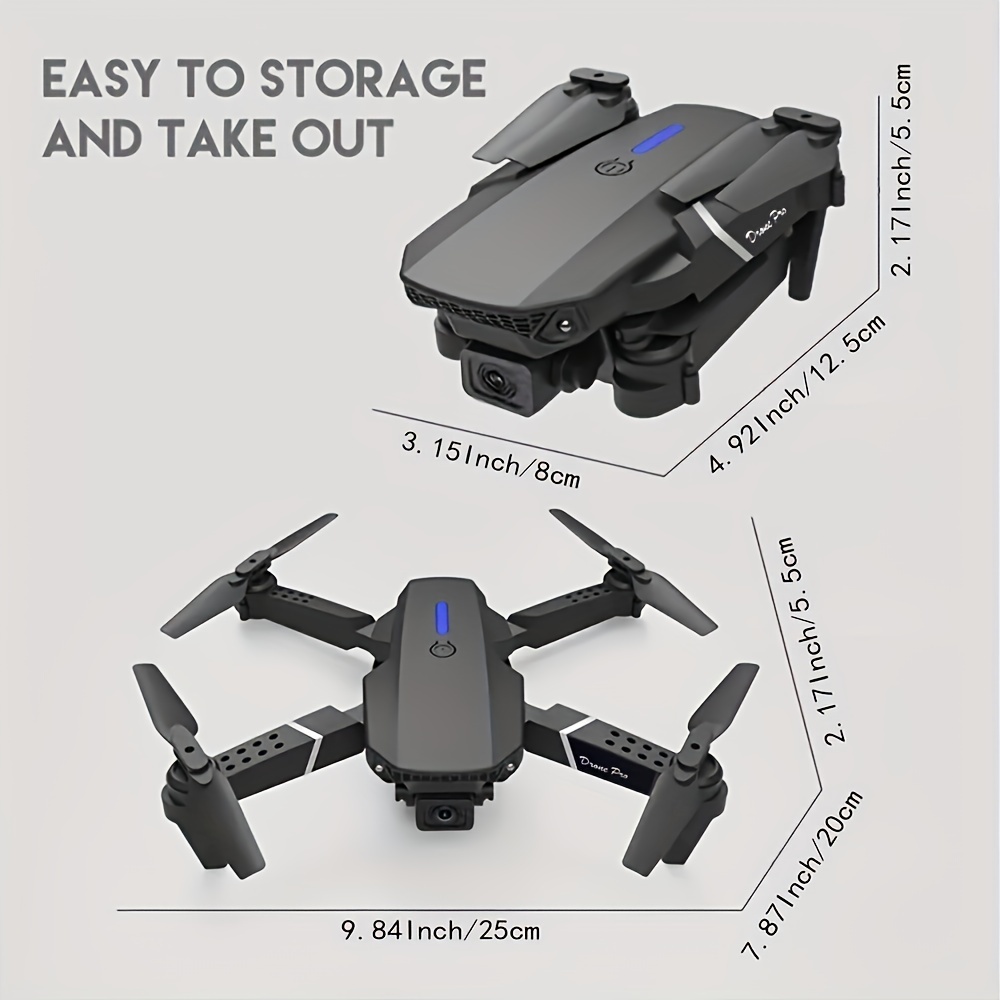 NT31726 E88 Remote Controlled Drone Wi-Fi FPV Drone with HD Dual Camera Height Hold Remote Controlled Foldable Quadcopter Helicopter