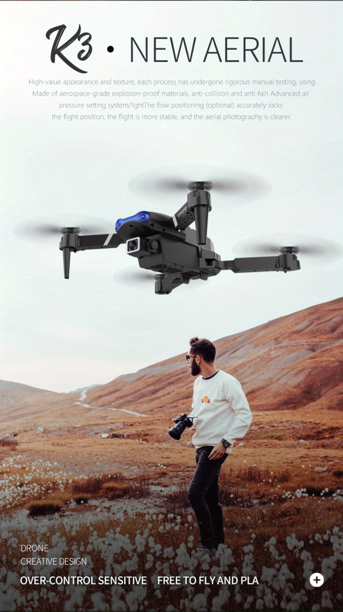 NT31734 E99 Pro K3 Black Wi-Fi with HD Single Camera 36 deg Flip Height Hold Rremote Control Drone Toys for Kids & Adults