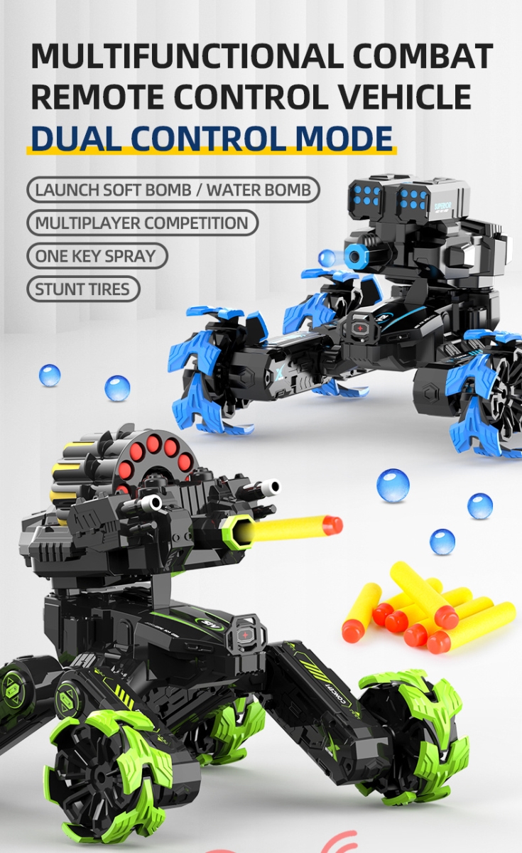 NT31788 Explosive Wheelset Battle Spray Tank Vehicle Launches Soft Water Bomb Robot Armor Remote Control Vehicle Toys