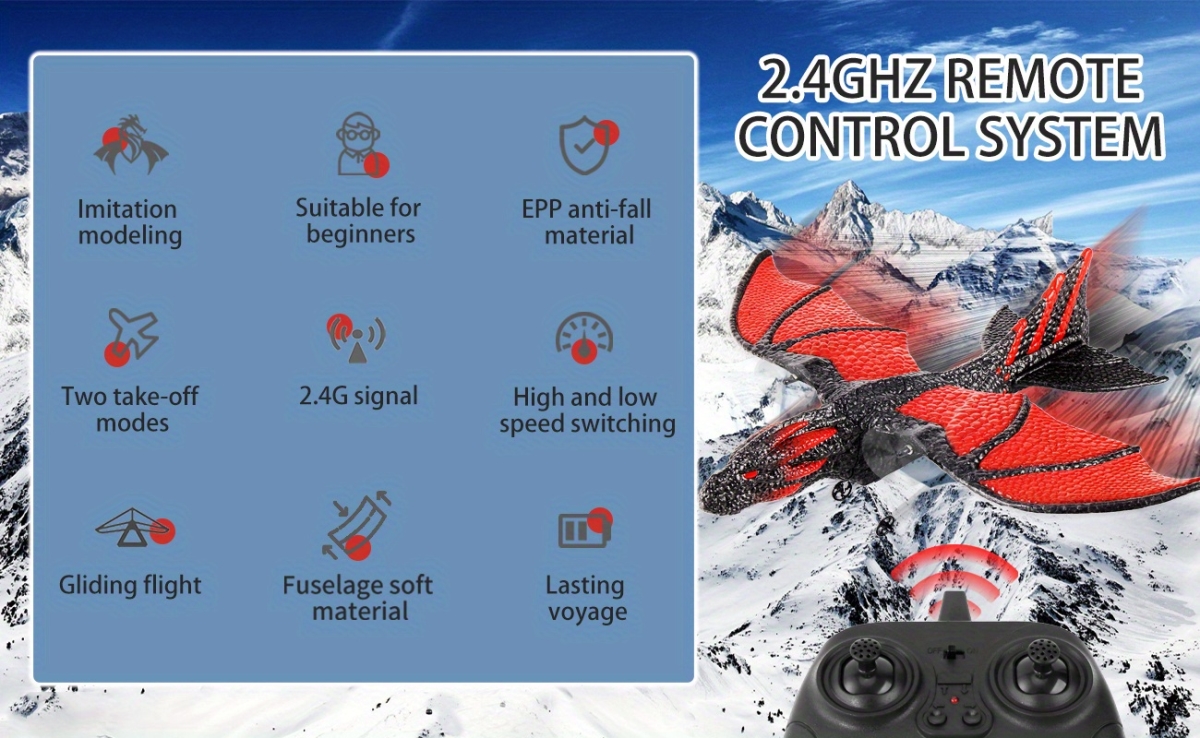 NT31809 2.4GHz 2 Channel Fly Like an Dragon Remote Controlled Plane with Propeller 6-Axis Gyro Stabilizer Aircraft Helicopter