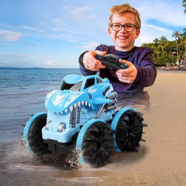 Picture of UNO1RC MC33282 Amphibious Remote Control Car Boys Toys Age 6-8 4WD Monster Trucks - All Terrain Waterproof Race Boat Shark Cars Kids Toys
