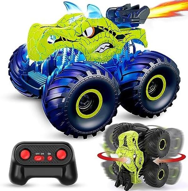 Picture of UNO1RC MC33215 Remote Control Car&#44; 2.4GHz Monster Trucks for Boys Girls with Light&#44; Sound & Spray&#44; Dinosaur Toys Gift