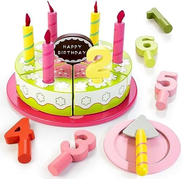 Picture of UNO1RC MC32974 Wooden Cutting Birthday Cake for Kids&#44; DIY Pretend Play Food Set for Toddlers 1-6 Years Old&#44; Learning Educational Montessori Party Toys for Boys Girls Gifts