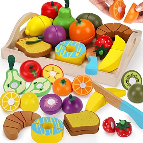 Picture of UNO1RC MC33078 Pretend Play Food Sets Cutting Toys with Toy Knife Cloth Hook & Eye Fruit Board Learning Educational Fine Motor Skills Toddler Toys Birthday Gift for Kids