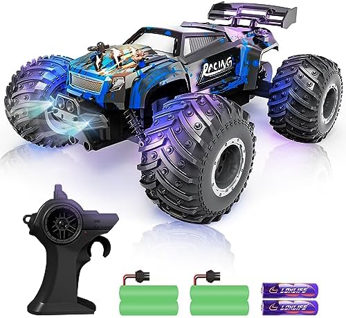 1-18 Scale 25km-h Fast Remote Control Car & 2.4GHz 2WD Off Road Monster Truck with 2 Rechargeable Batteries, LED Lights & Toys Gifts for Kids -  UNO1RC, MC33115