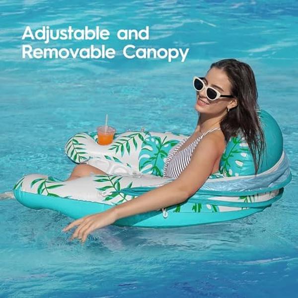 NM55832 Pool Float Chair with Canopy Inflatable Pool Lounge for Adults