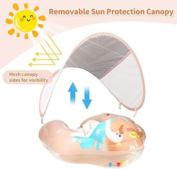 NM55886 Swimming Baby Infant Pool with Sun Canopy Inflatable, Pink - Large