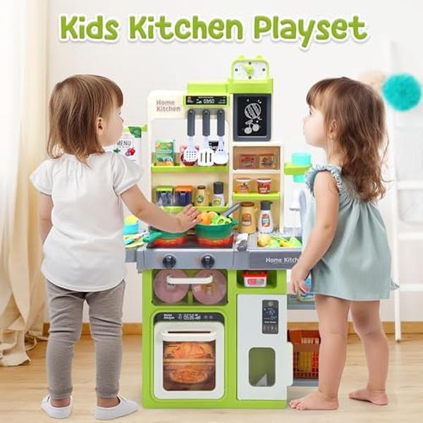 NM55951 Kids Pretend Play Kitchen Set with Sounds - Green