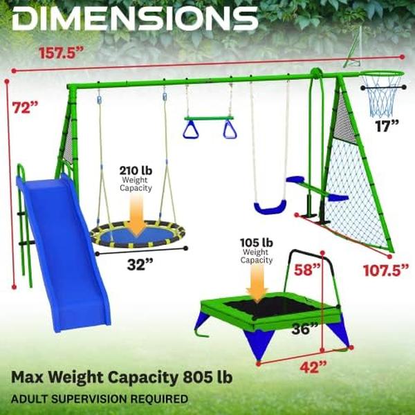 NM55992 Series Outdoor 8-Station Playground Set with Swing Set - Green