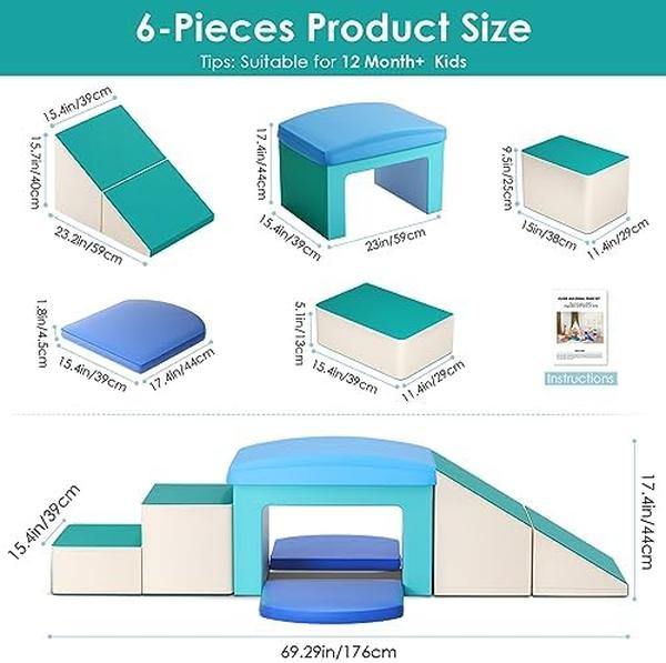 NM56004 Climbing Blocks for Toddlers - Blue - 6 Piece