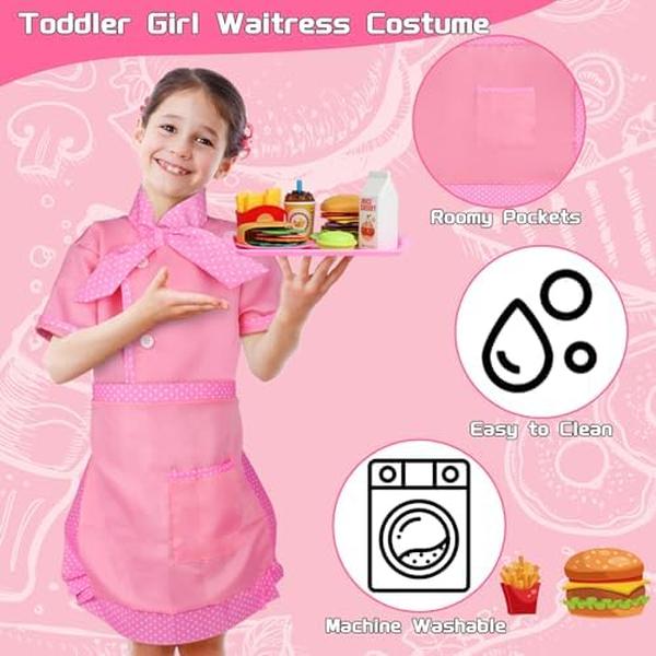 NM56018 Waitress Role Play Costume Set for Girls - 60 Piece