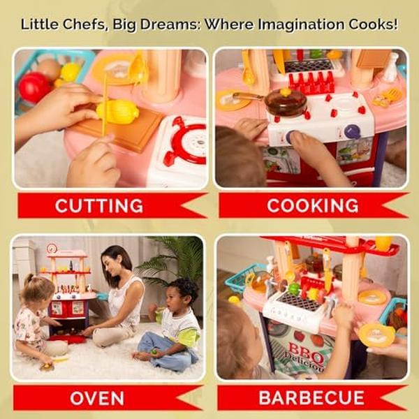 NM56022 Kids Kitchen Playset - 2-Side Pretend Play Toy with Kitchen Accessories