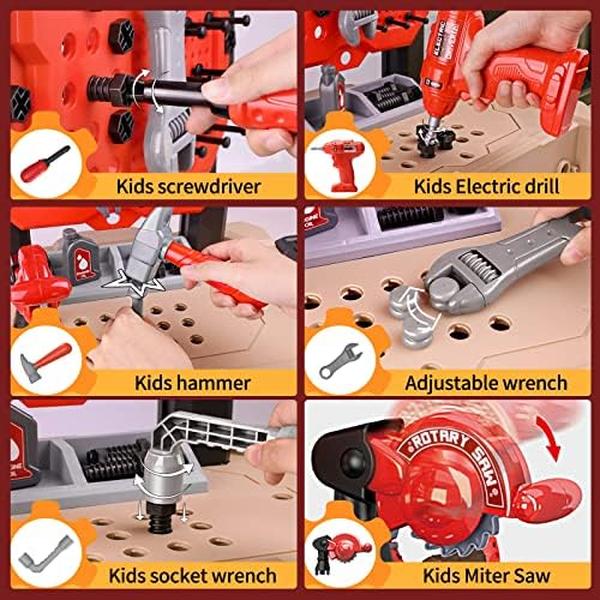 NM56033 Kids Tool Bench with Realistic Tools & Electric Drill - Yellow - 79 Piece